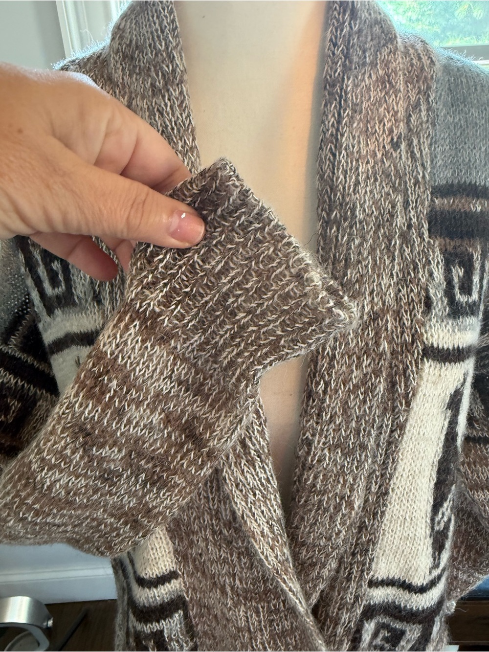 Isabel Marant Etoile Brown Cream Alpaca-Pattern Alpaca and Wool Cardigan Large - Picture 5 of 16